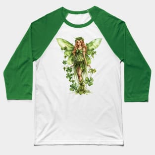 Lovely Saint Patrick's Day Fairy standing in four leaf clovers and shamrocks happy St. Patricks Day Baseball T-Shirt